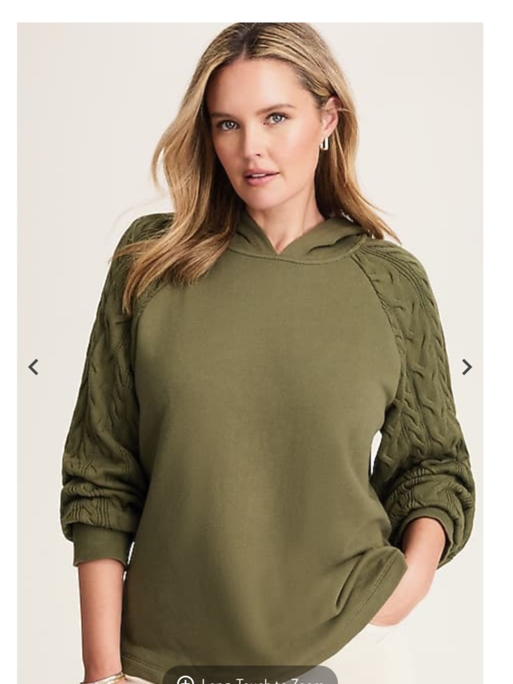 J Jill French Terry & Cable-Knit Hoodie, Size S, Bayleaf